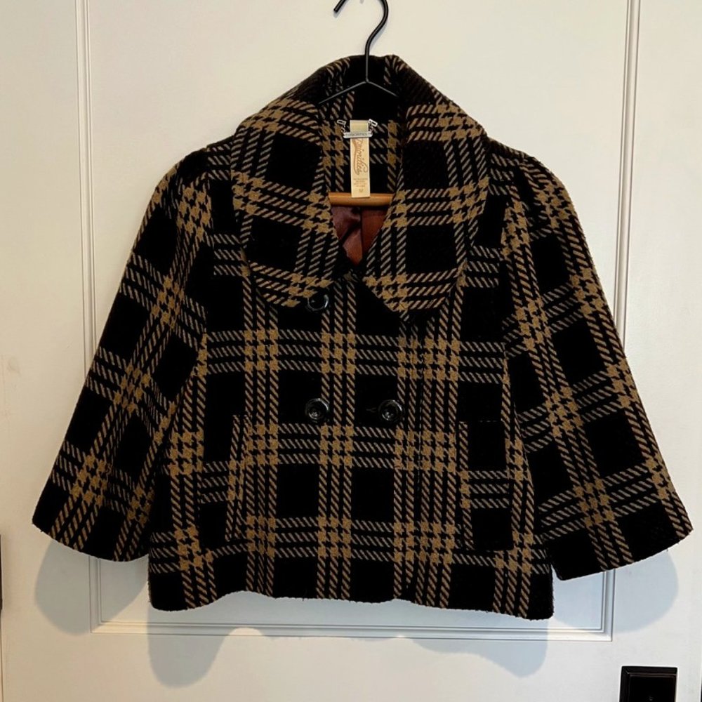 Priorities Women Crop Jacket Size M Black & Brown Plaid